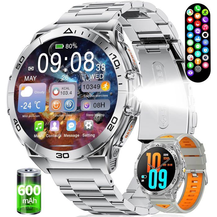 Montre Intelligente Homme Verticore GPS - AMOLED 1.43" IP68, Appels Bluetooth, Lampe Torche