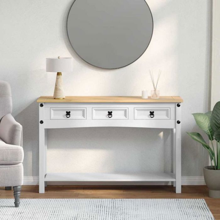 Table dappoint - VIDAXL - Guéridon - Avec tiroir - Blanc - Pin massif 114 x 345 x 73 cm