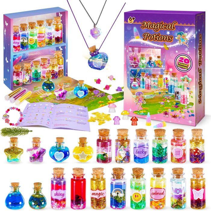 Set De Potion Mystère Vintage – Kit Magique Féerique – 20 Bouteilles + Cristaux + Accessoires – Dès 6 Ans