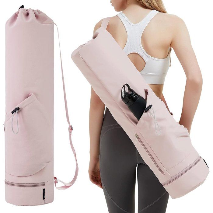 Sac transport tapis yoga 78 x 19 cm rose poche bouteille imperméable bandoulière
