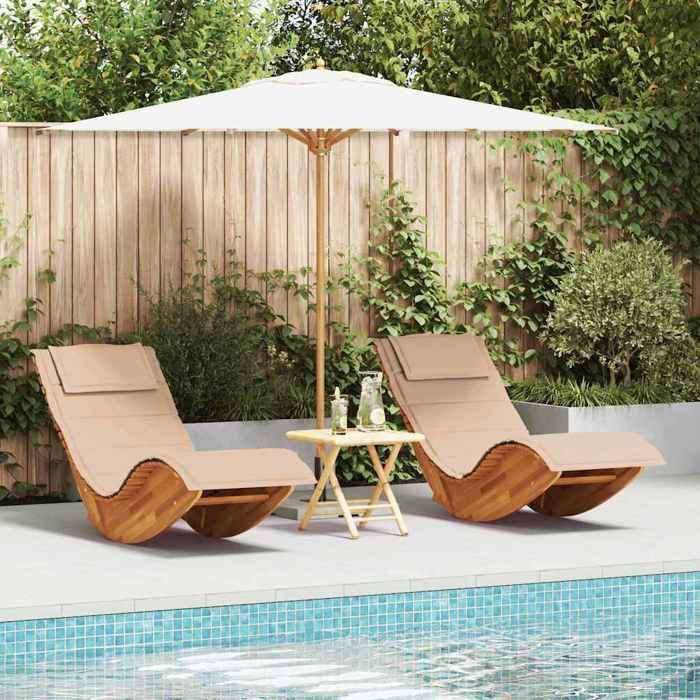 vidaXL Set de chaises longues de jardin en bois 2 pièces - vue 2