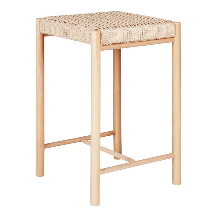 Tabouret de comptoir Abano en bois de peuplier et corde naturelle - Réf. VK8681847490746