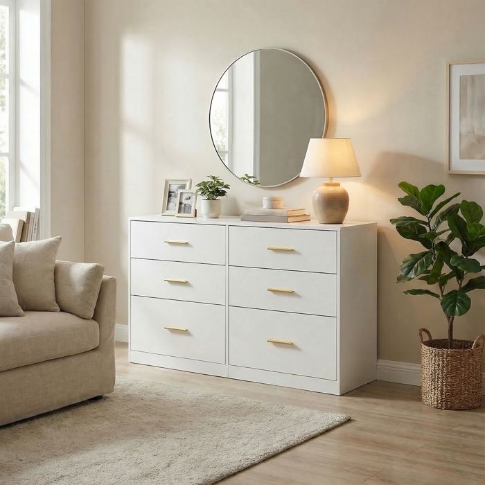 Commode de Chambre à Tiroirs Meuble de Rangement Moderne Commode pour Chambre ou Salon 6 Tiroirs 40 x 119 x 78 cm Blanc Commode de Chambre à Tiroirs Meuble de Rangement Moderne Commode pour Chambre ou Salon 6 Tiroirs 40 x 119 x 78 cm Blanc