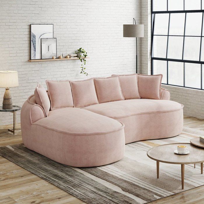 Canapé dAngle Modulaire sans Cadre Tissu Chenille Canapé Cloud en Mousse Forme L Assise Profonde Accoudoirs Larges Rose