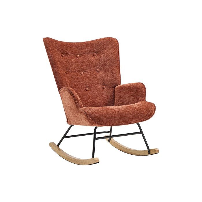 Fauteuil à bascule en tissu texturé terracotta ELMINA