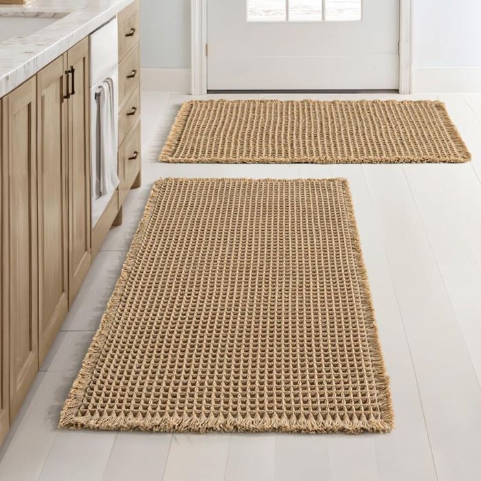 Lot de 2 tapis salle de bain gaufrés style bohème antidérapants et lavables marron 457 x 762 cm pour baignoire et douche