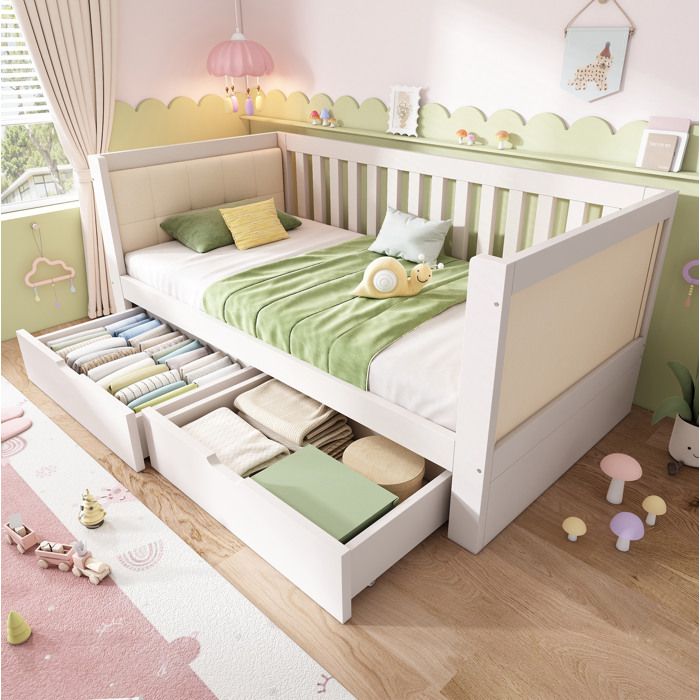 ULEVR Lit banquette 90 x 190 cm blanc en bois avec 2 tiroirs sommier a lattes inclus sans matelas