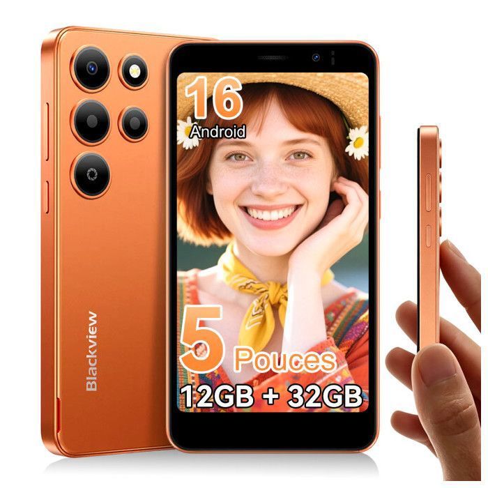 Blackview WAVE 2C Téléphone Portable 12Go (3+9) RAM /32Go ROM 5 5MP 3000mAh 4G Smartphone Android 16 GPS Double SIM Orange