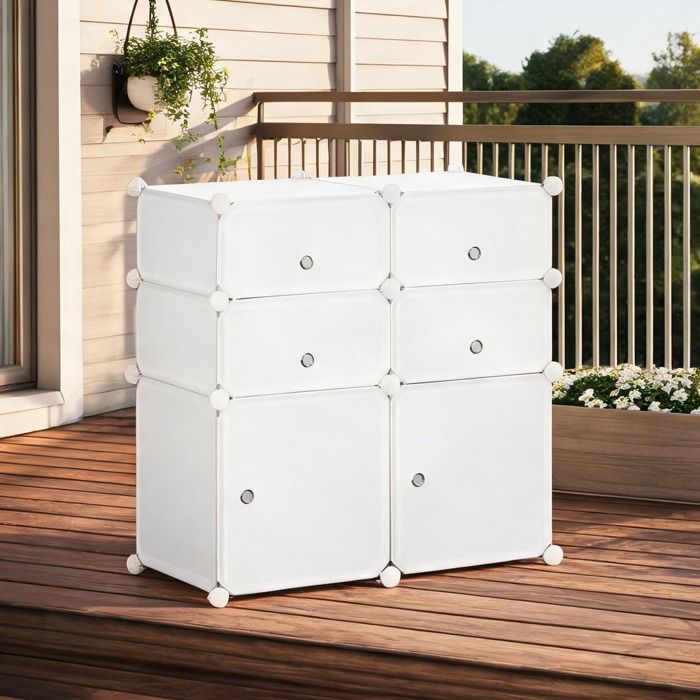 Meuble à chaussures modulable avec 6 bacs de rangement en plastique et métal classic white 75x37x73 cm