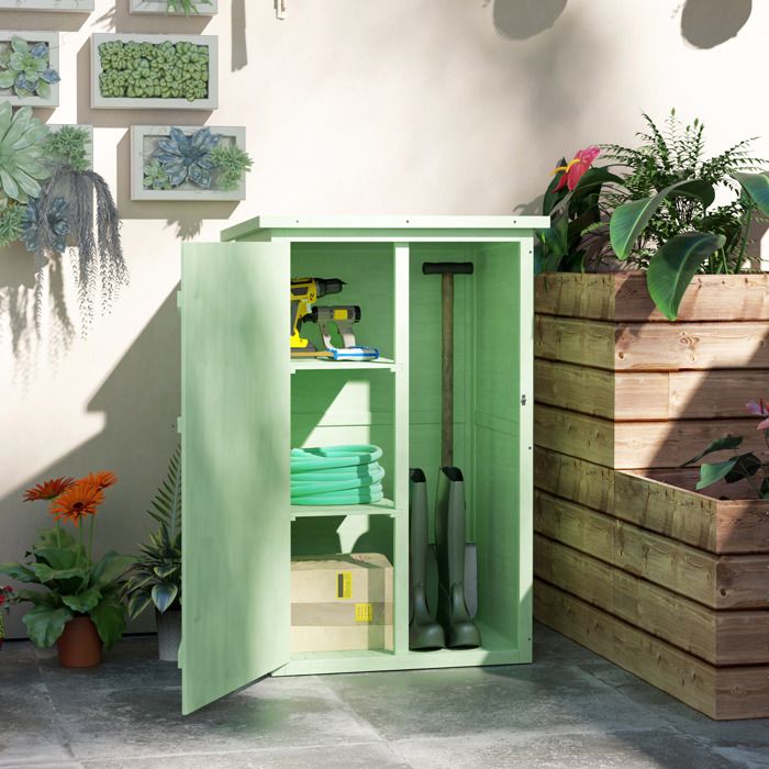Armoire de jardin en bois 75 x 56 x 115 cm abri à outils avec étagère porte verrouillable et toit en appentis bitumé