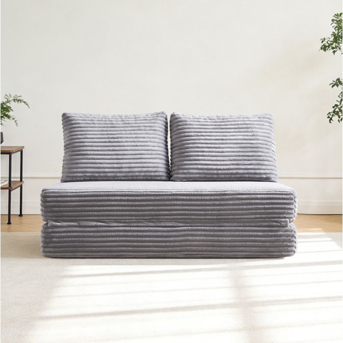 Canapé convertible sans accoudoirs en tissu velours côtelé gris clair sans montage