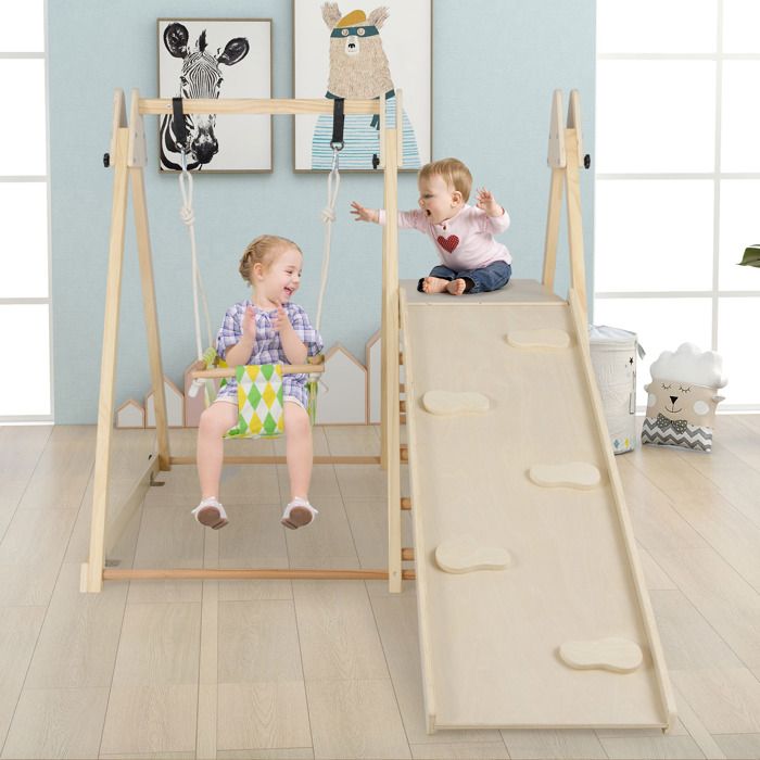 4 en 1 Structure descalade Montessori-COSTWAY-Balançoire rampe échelle et plateforme de repos Jouet en bois 1 an Naturel 4 en 1 Structure descalade Montessori-COSTWAY-Balançoire rampe échelle et plateforme de repos Jouet en bois 1 an Naturel