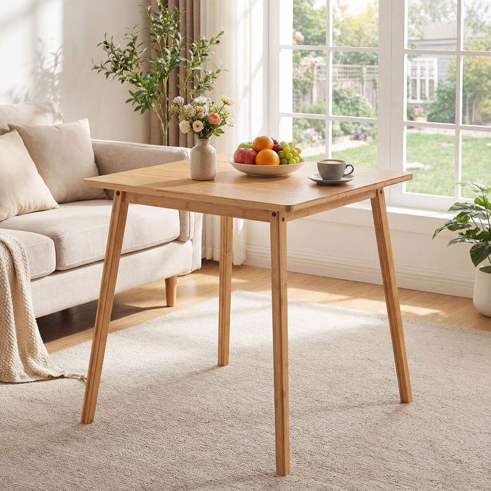 Table à manger carrée en bambou 70x70x75cm pour 2-4 personnes design mid-century robuste antidérapant gain de place – Naturel