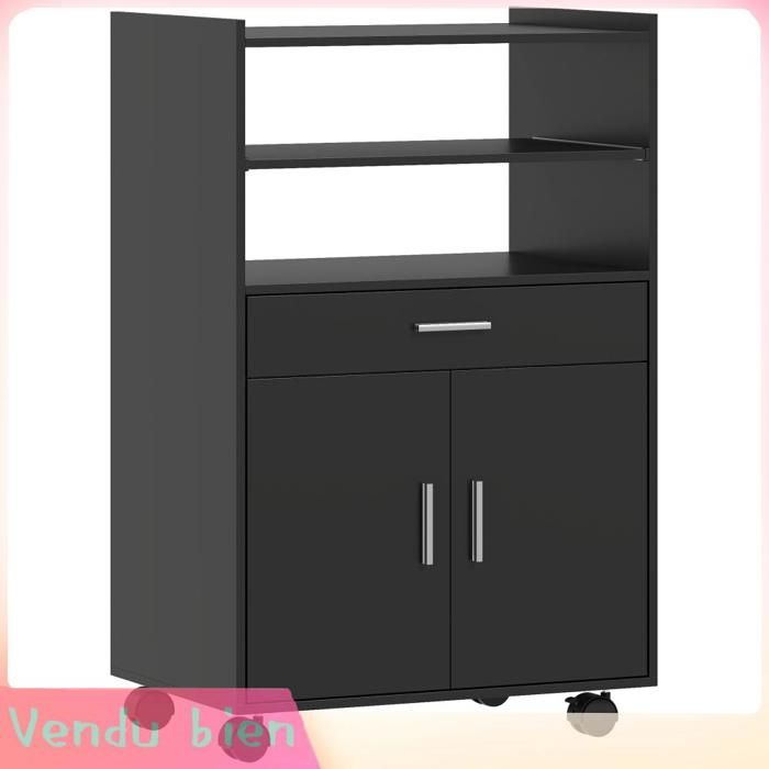 LIA Chariot de cuisine sur roulettes desserte micro-onde à roulettes avec placard tiroir étagères 59 x 40 x 92 cm noir