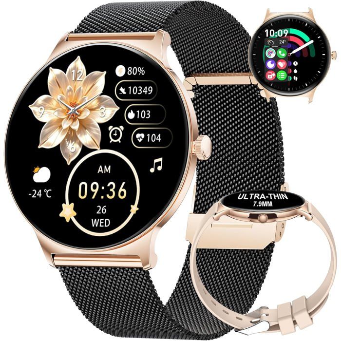 Montre connectée femme AMOLED - LIGE - Écran 1 43 HD 466 x 466 - Appels Bluetooth - Plus de 100 modes sportifs
