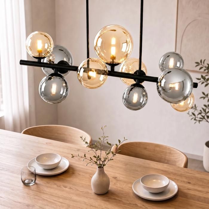 Lustre - NETTLIFE - 10x G9 - Abat-jour verre bicolore - Gris fumé - Style vintage