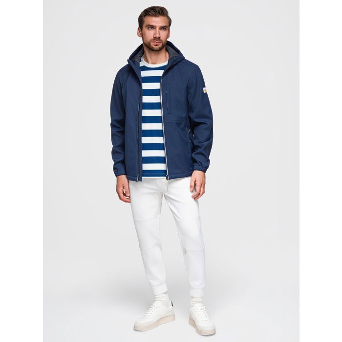 Blouson à capuche dhiver homme - Ombre - JANP-0292 - softshell - zippé - Bleu marine