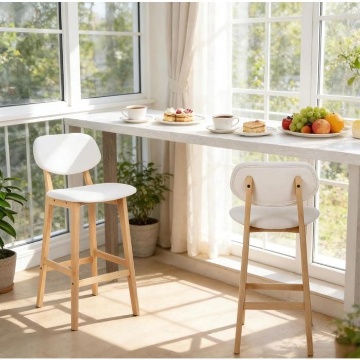 PENQUR Lot de 2 tabourets de bar avec dossier simili cuir et bois blanc hauteur 91 5 cm
