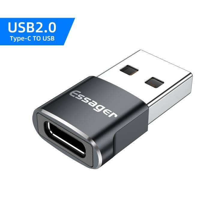 Noir C vers USB 2.0-Adaptateur USB 3,0 pour Samsung S20, Xiaomi, et  Macbook, connecteur OTG, convertisseur mâ