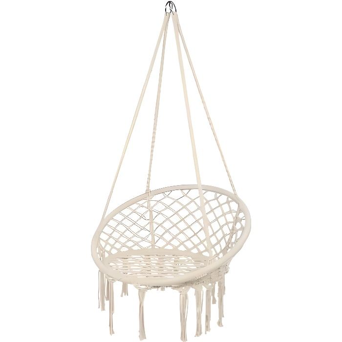 SPRINGOS Fauteuil suspendu avec coussin matelassé Design macramé pour intérieur et extérieur Balançoire en corde avec franges Rose SPRINGOS Fauteuil suspendu avec coussin matelassé Design macramé pour intérieur et extérieur Balançoire en corde avec franges Rose