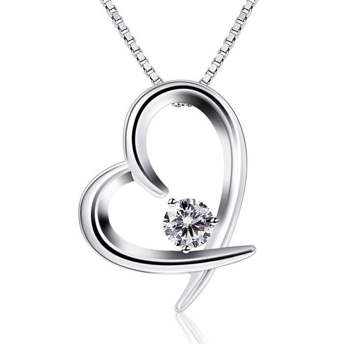 COLLIER PETIT COEUR ZIRCON MULTI COULEUR / ARGENT STERLING FINI OR