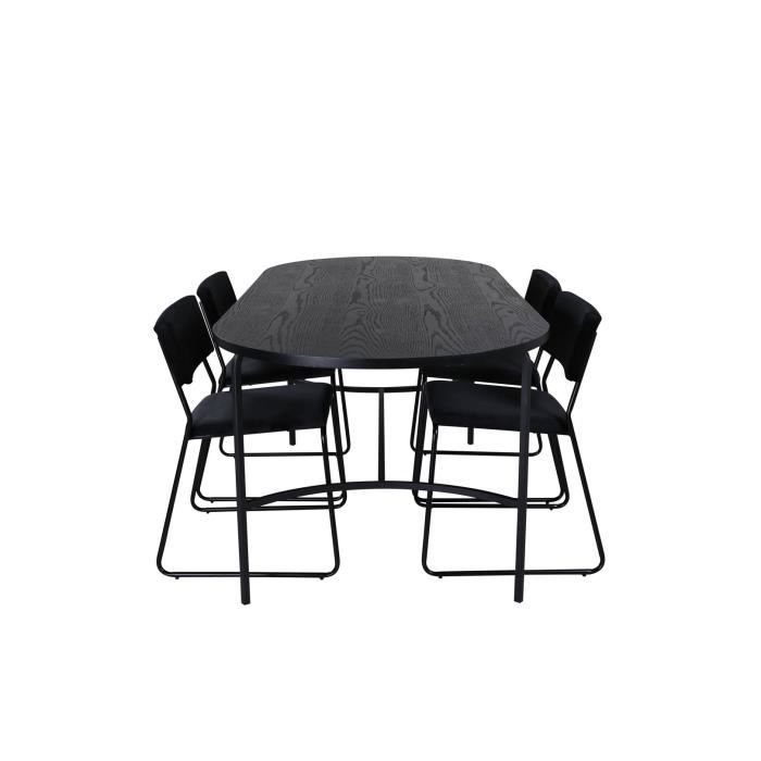 ensemble table et chaises de salle à manger - skate - kenth velours noir - blanc laqué - l200 x p90 x h75