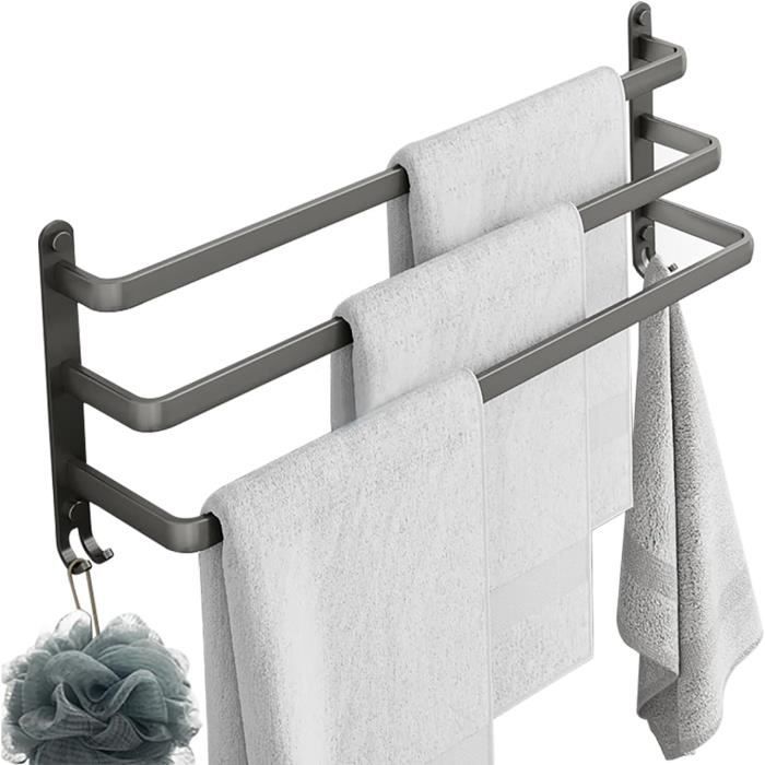 Porte-Serviettes Murale En Aluminium Double Couche 50 Cm - Étagère Salle De Bain, Hôtel, Cuisine, Blanc - 4