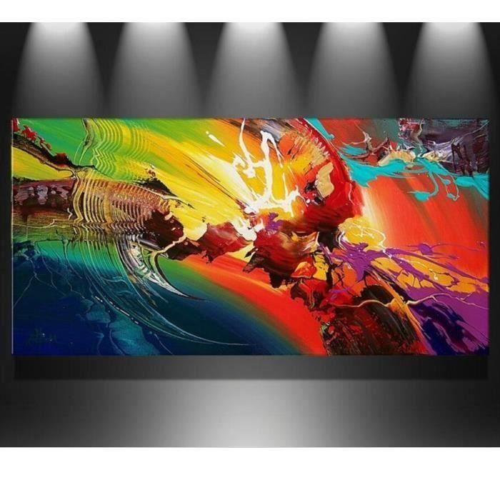 Tableau Deco Peint A La Main Toile Peinture A L Huile Abstrait Couleur Moderne Art Mural Sans Cadre Cdiscount Maison