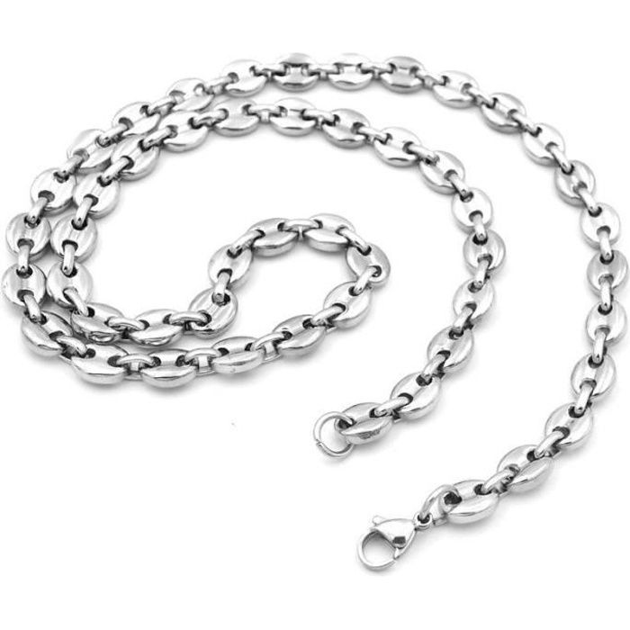 Chaine collier pour homme acier inoxydable maille grain de café 6mm