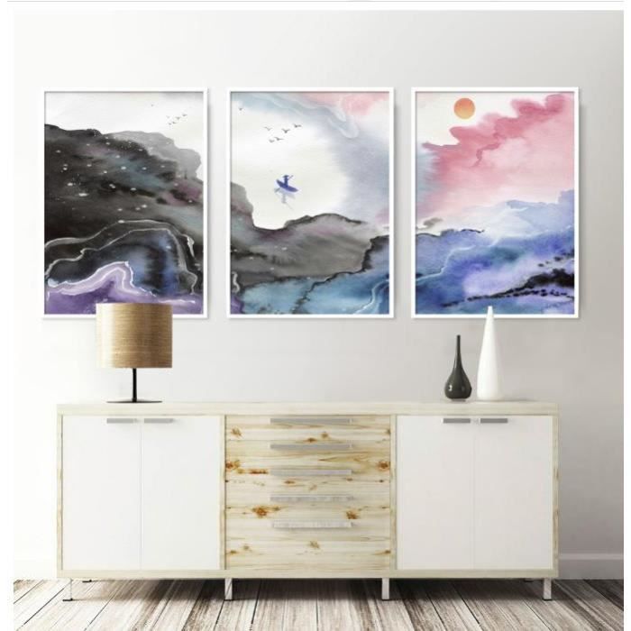 Aquarelle Abstraite Paysage Sans Cadre Peinture 3 Panneaux Photos Moderne Decoration De La Maison Affiche Mur Hd Impressions Achat Vente Objet Decoration Murale Cdiscount
