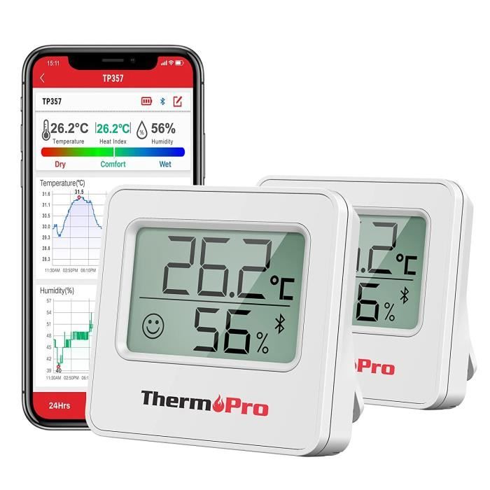 Thermopro TP357 Petit Hygrometre Interieur Connecté Bluetooth de  Thermomètre Intérieur, Thermomètre Connecté Utilisé avec Smar[5] -  Cdiscount Jardin
