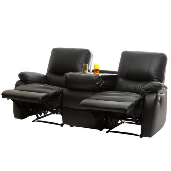 Canape 3 Places 2 Relax Manuel Bar Central Cuir Gaspard Noir