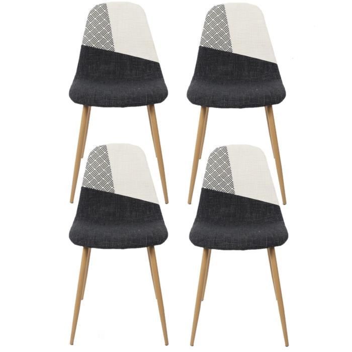 chaises patchwork first - toilinux - lot de 4 - tissu - noir et blanc