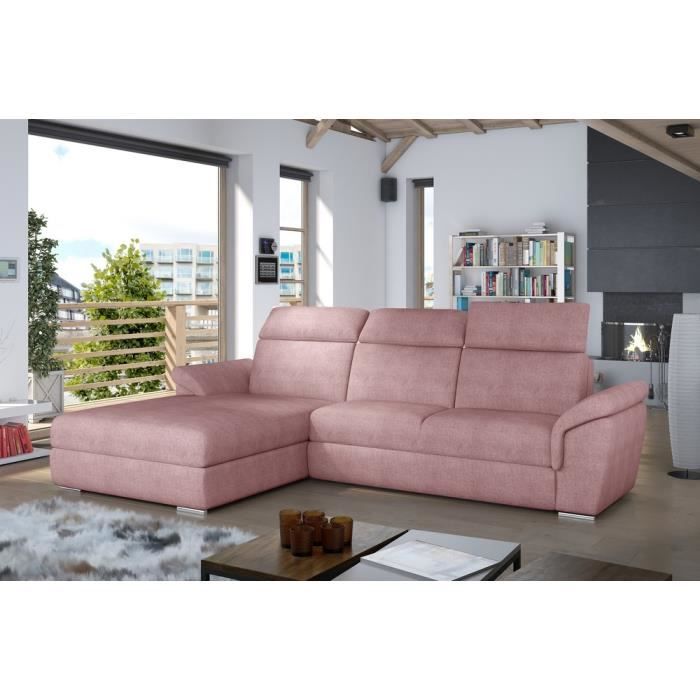 - Canapé dangle convertible en tissu Luxe rose 5 places angle gauche (vu de face) TRESOR - Canapé dangle convertible en tissu Luxe rose 5 places angle gauche (vu de face) TRESOR