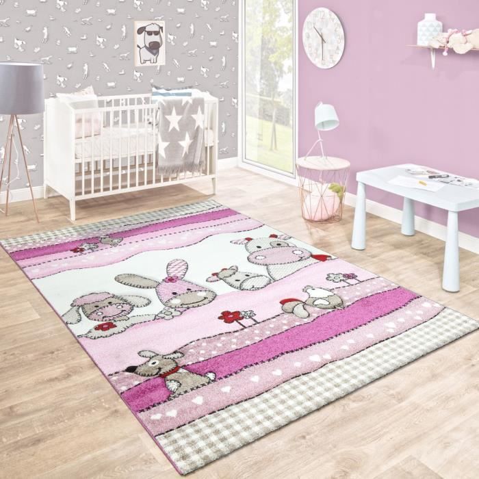 Dimension:120x170 cm Tapis Chambre Enfant Adorable Montgolfi/ère Nuages Joyeux Animaux Pastel en Cr/ème
