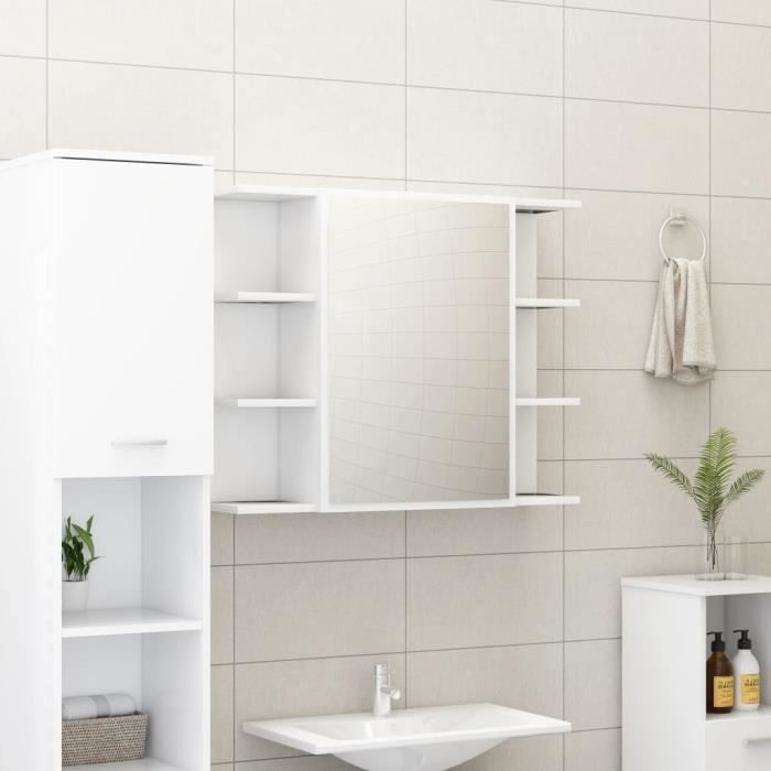 armoire de salle de bain à miroir - meuble de salle de bain colonne salle de bain blanc 80x20,5x64 cm aggloméré top ❤534086