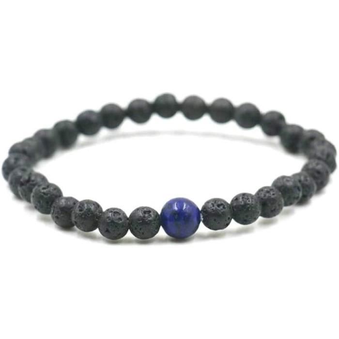Bracelet Ajustable En Pierre De Lave Naturelle - Perles Noires, Corde Réglable