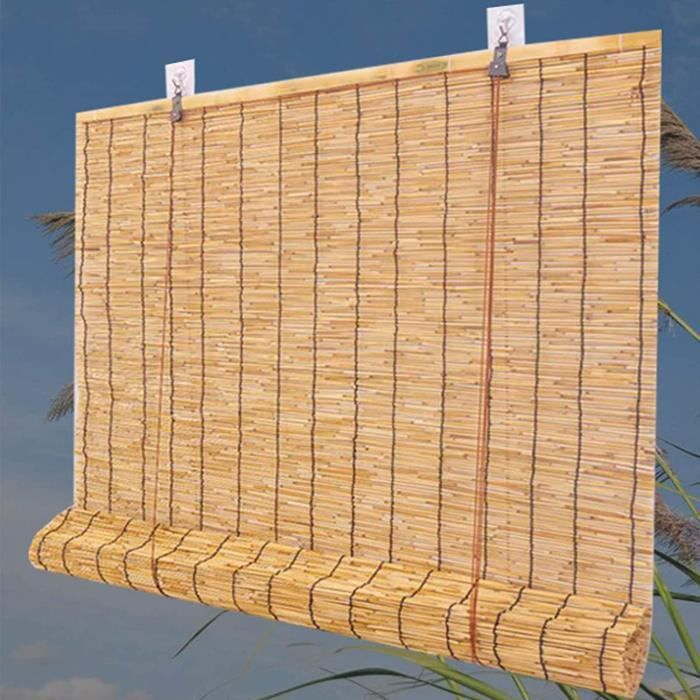 Rideau de Roseau Store Enrouleur, Store Bambou sans Percage, Extérieur Installer Store Enrouleur