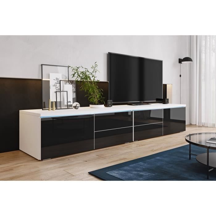 Furnix Meuble Tv Banc Tv Lorica Double 2x100 Cm Blanc Mat Noir Brillant Avec Led 2 Compartiments Fermes 4 Tiroirs Achat
