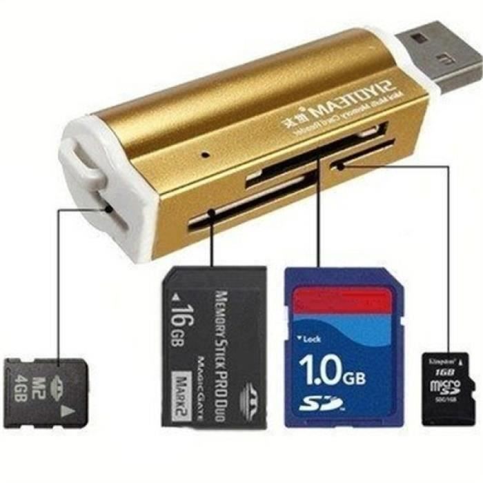 USB Tout en un Lecteur de carte mémoire Pour Micro SD MMC SDHC TF M2 Memory Stick Or Bi20832