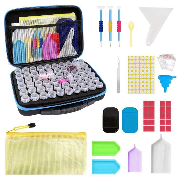Boîte De Rangement Avec Compartiments Pour Accessoires De Broderie Diamant - HAWILLOSCH - Design Zippé Et Résistant Aux Chocs - Idéale Organisation Peinture Et Perles - 13
