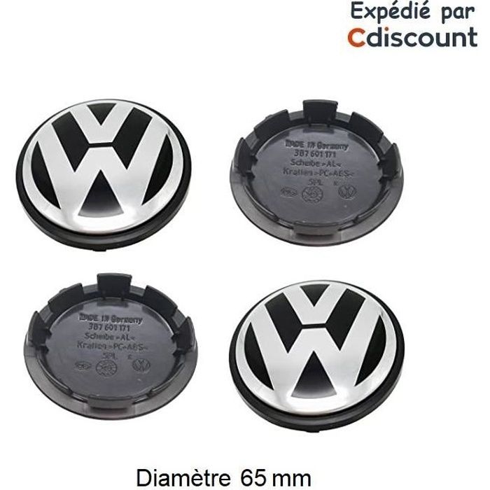 Caches moyeux Volkswagen - Centres de roues x 4 - Diamètre 65 mm pour jantes 3B7 601 171