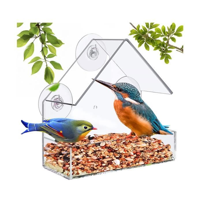 Mangeoire à Oiseaux Transparente en Acrylique - 3 Ventouses Puissantes -  Facile à Remplir et à Nettoyer - Cdiscount Animalerie