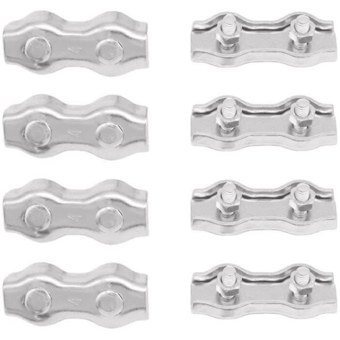 12 Clips Serre-Câbles Duplex M4 Acier Inoxydable 304 - Pour Câbles 3mm