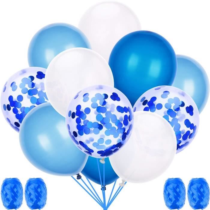 Ballon Bleu Marine, 60PCS Ballon Bleu Anniversaire, Ballon Confettis  Argent, Ballon Bleu Blanc pour Decoration Mariage Garcon Naissance Bapteme