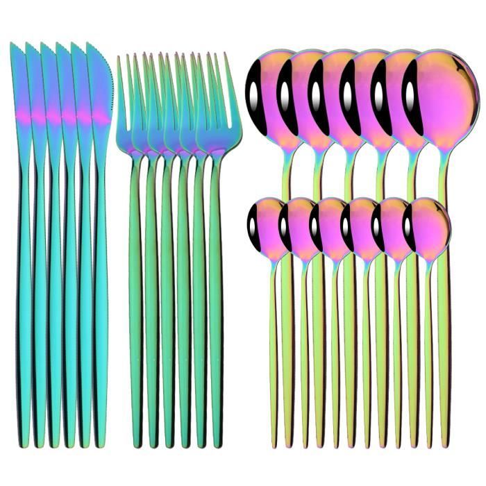 Evanda Rainbow Ensemble de 4 couverts pour enfants en acier inoxydable plaqué titane - Cuillères et fourchettes - Ustensiles et cuillères - Bords arrondis lisses et polis - Passe au lave-vaisselle Evanda Rainbow Ensemble de 4 couverts pour enfants en acier inoxydable plaqué titane - Cuillères et fourchettes - Ustensiles et cuillères - Bords arrondis lisses et polis - Passe au lave-vaisselle
