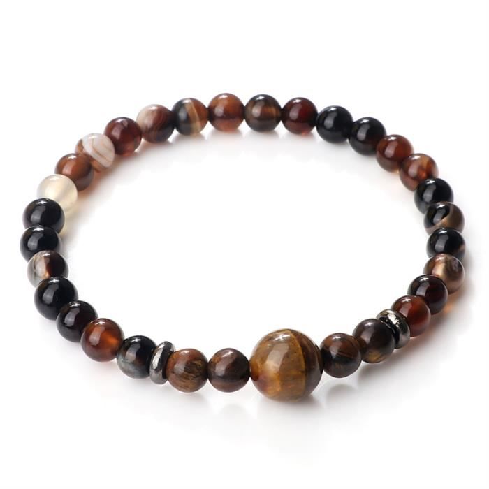 Bracelet Tressé Tibétain En Agate Noire Mat - Perles Naturelles, Longueur Ajustable - Neuf