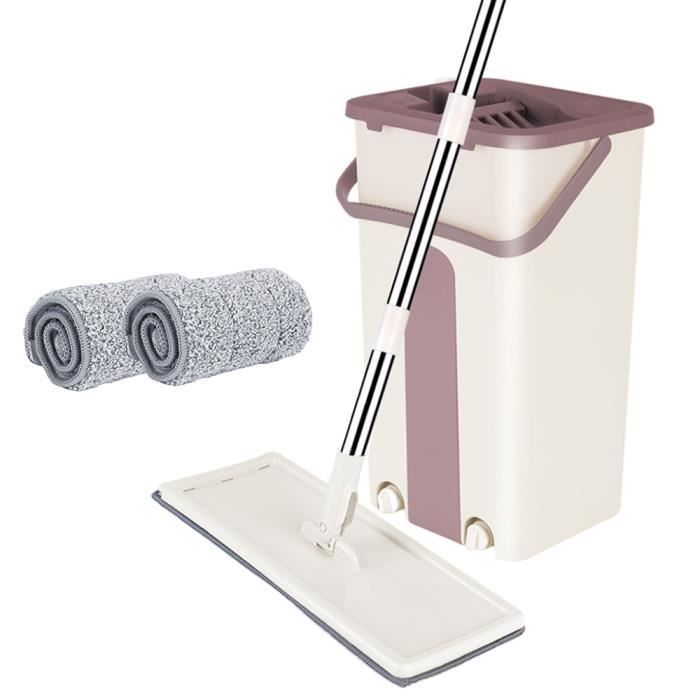 Serpillère Et Seau 2 En 1 Microfibre - 5 Tampons Lavables, Poignée Réglable