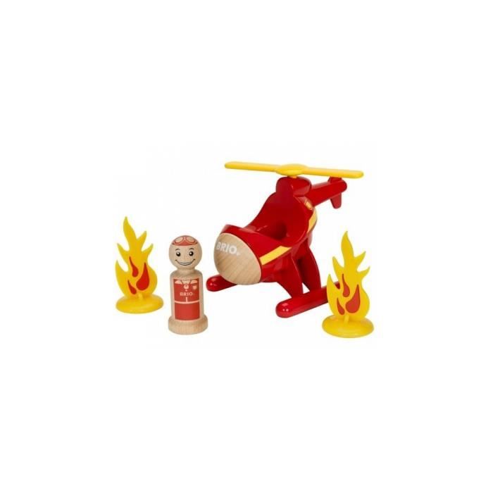 Hélicoptère De Sauvetage BRIO 36022 - Jouet Bois Avec Pales Rotatives - Figurines Incluses - Dès 3 Ans