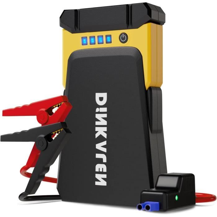 DINKALEN Booster Batterie Voiture 15800mAh 1200A Portable Booster de Batterie Moto (Jusqu’à 8.0L Essence 6.5L Diesel)